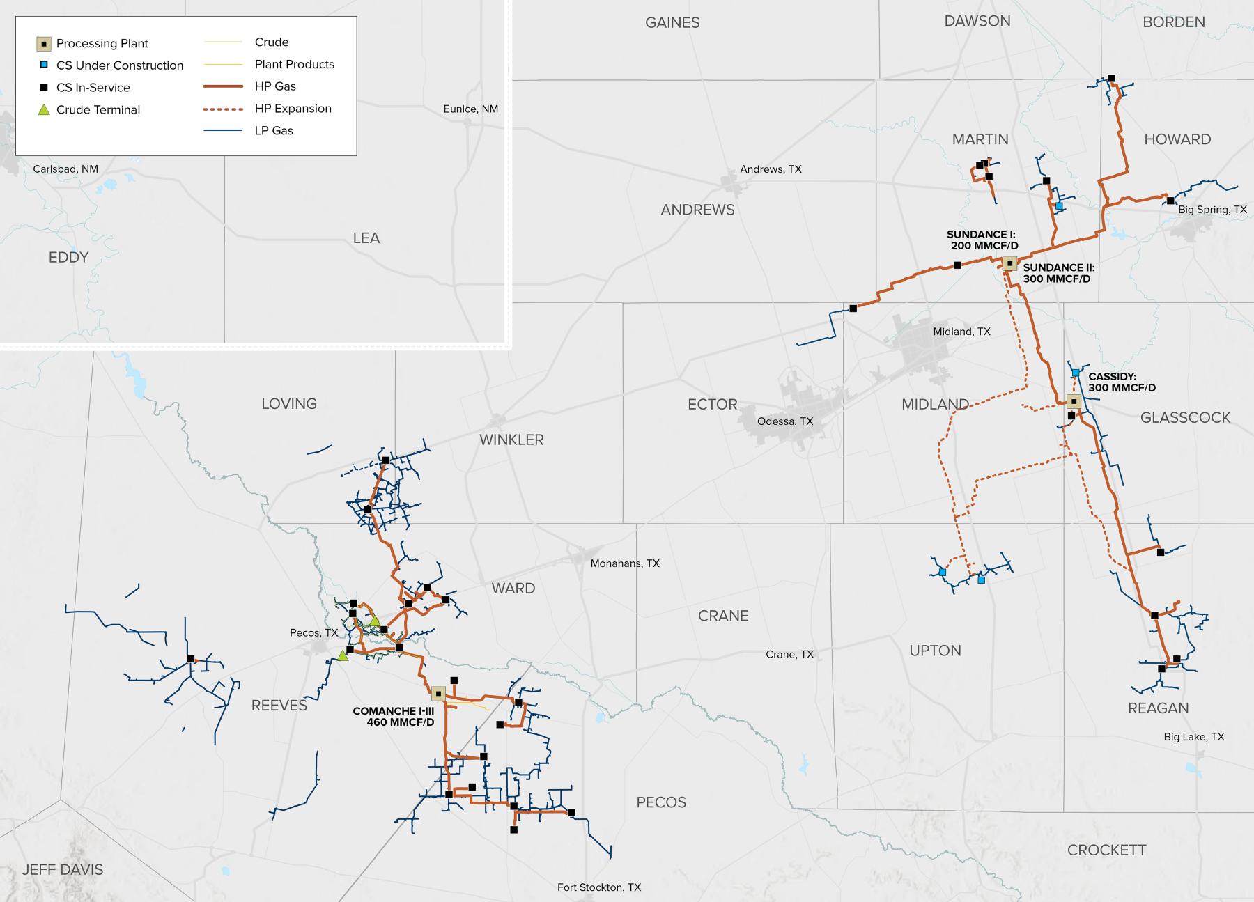 Combined Delaware and Midland operations maps