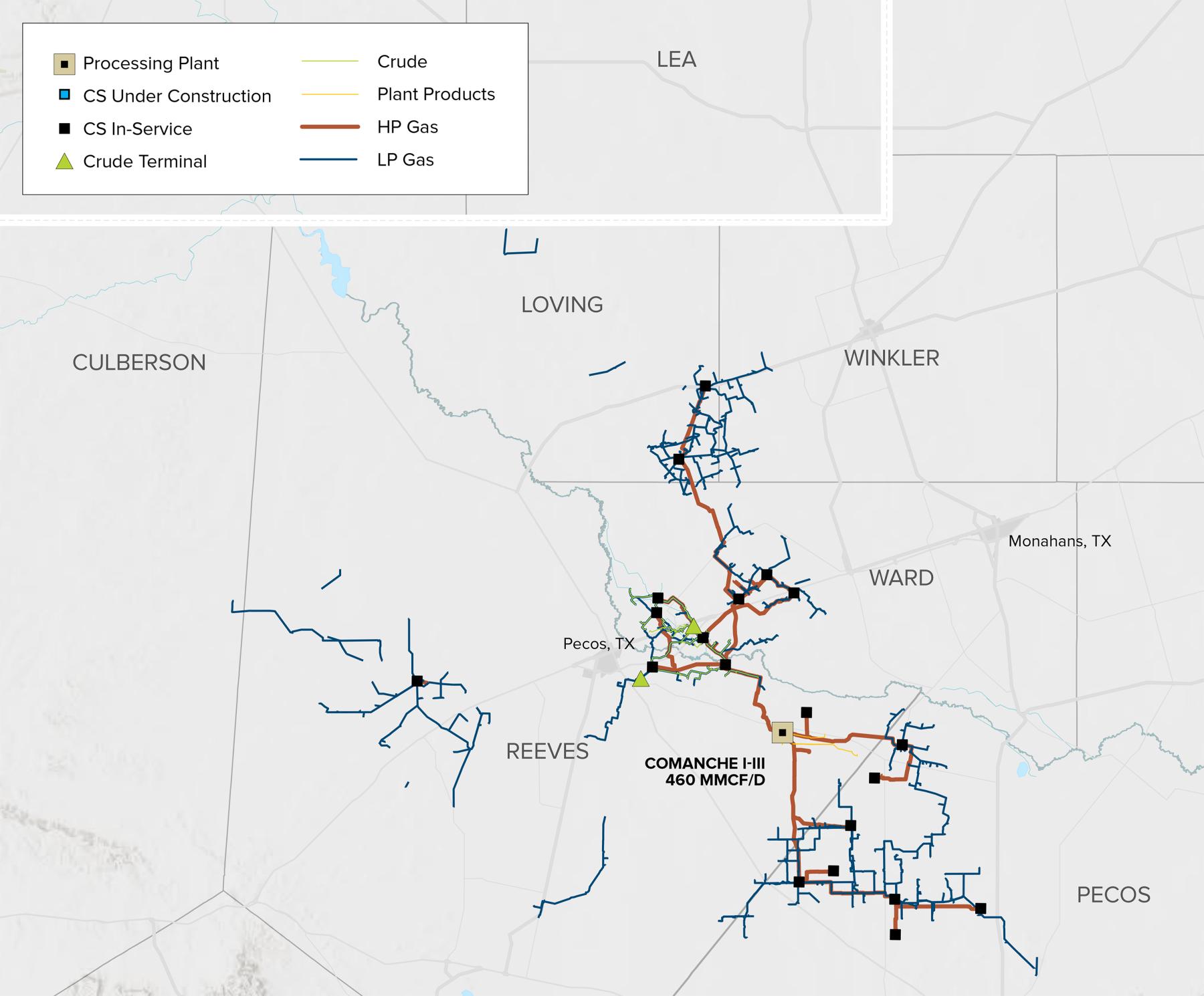 Map of Brazos Midstream Delaware Basin Operations