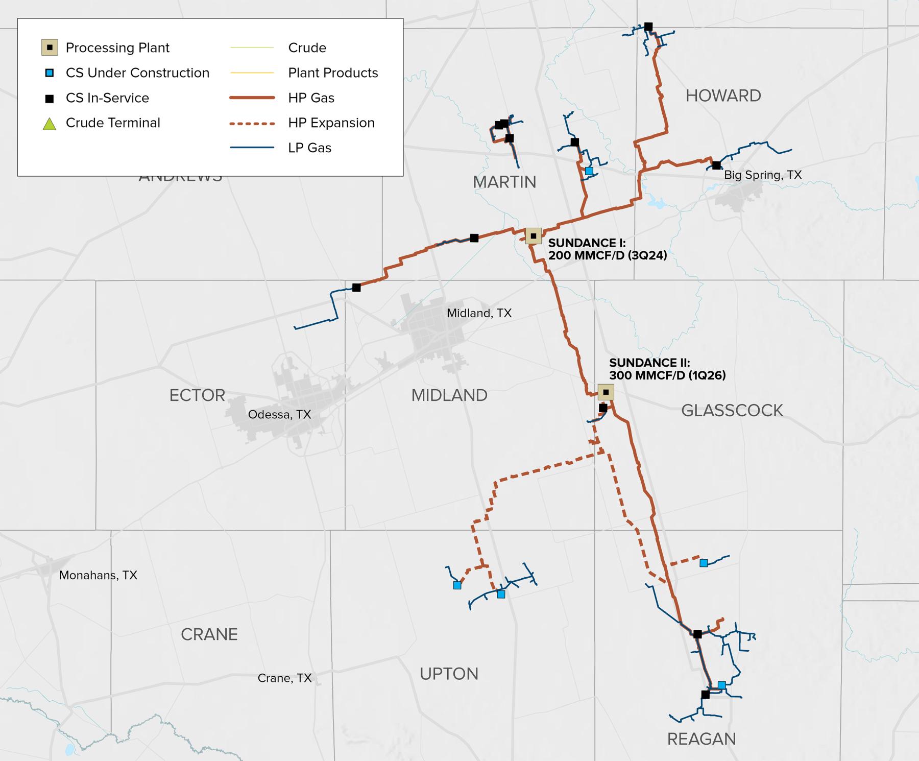 Map of Brazos Midstream Midland Basin Operations